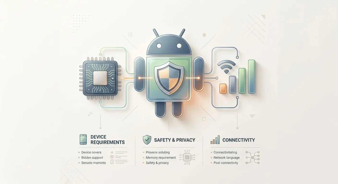 Τεχνικές απαιτήσεις Android με εικονίδια μνήμης δικτύου και ασφάλειας