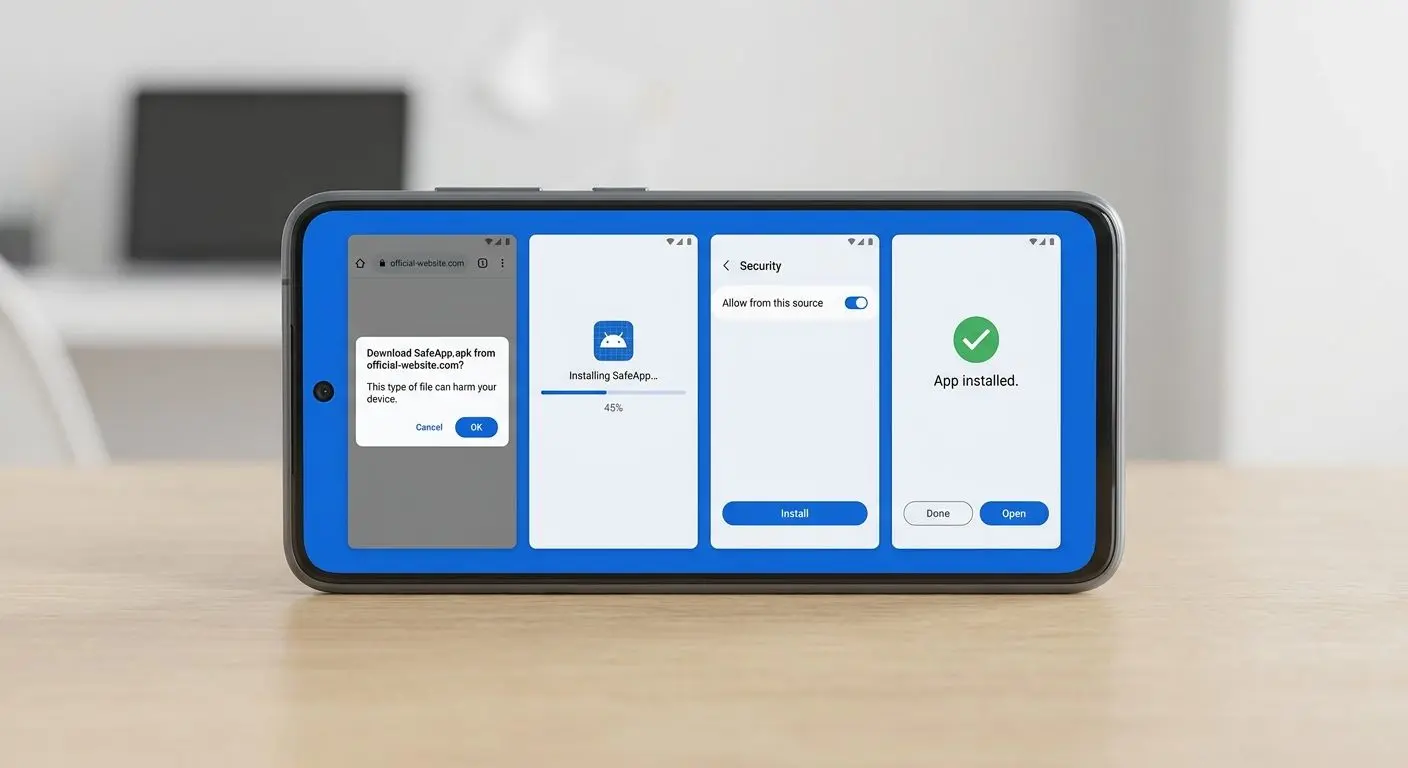 Οθόνη Android με βήματα εγκατάστασης mobile εφαρμογής