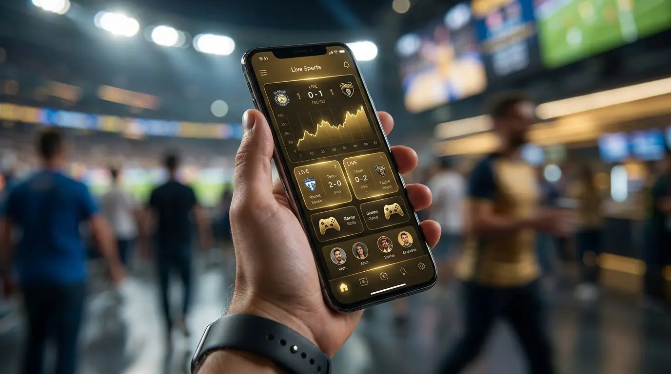 Χέρι που κρατά κινητό με ανοιχτή την mobile εμπειρία της bwin