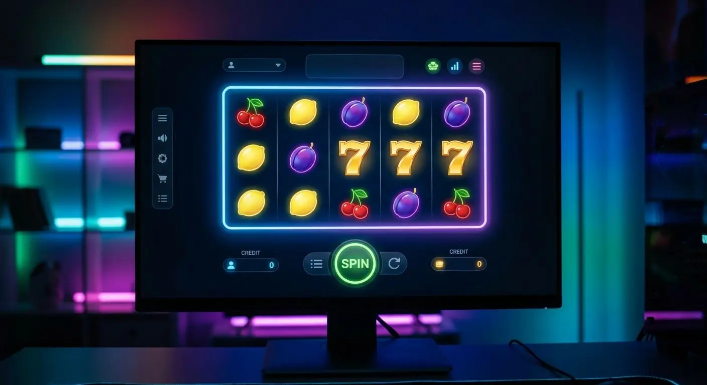 Γενική οθόνη online slot με reels και κουμπί spin